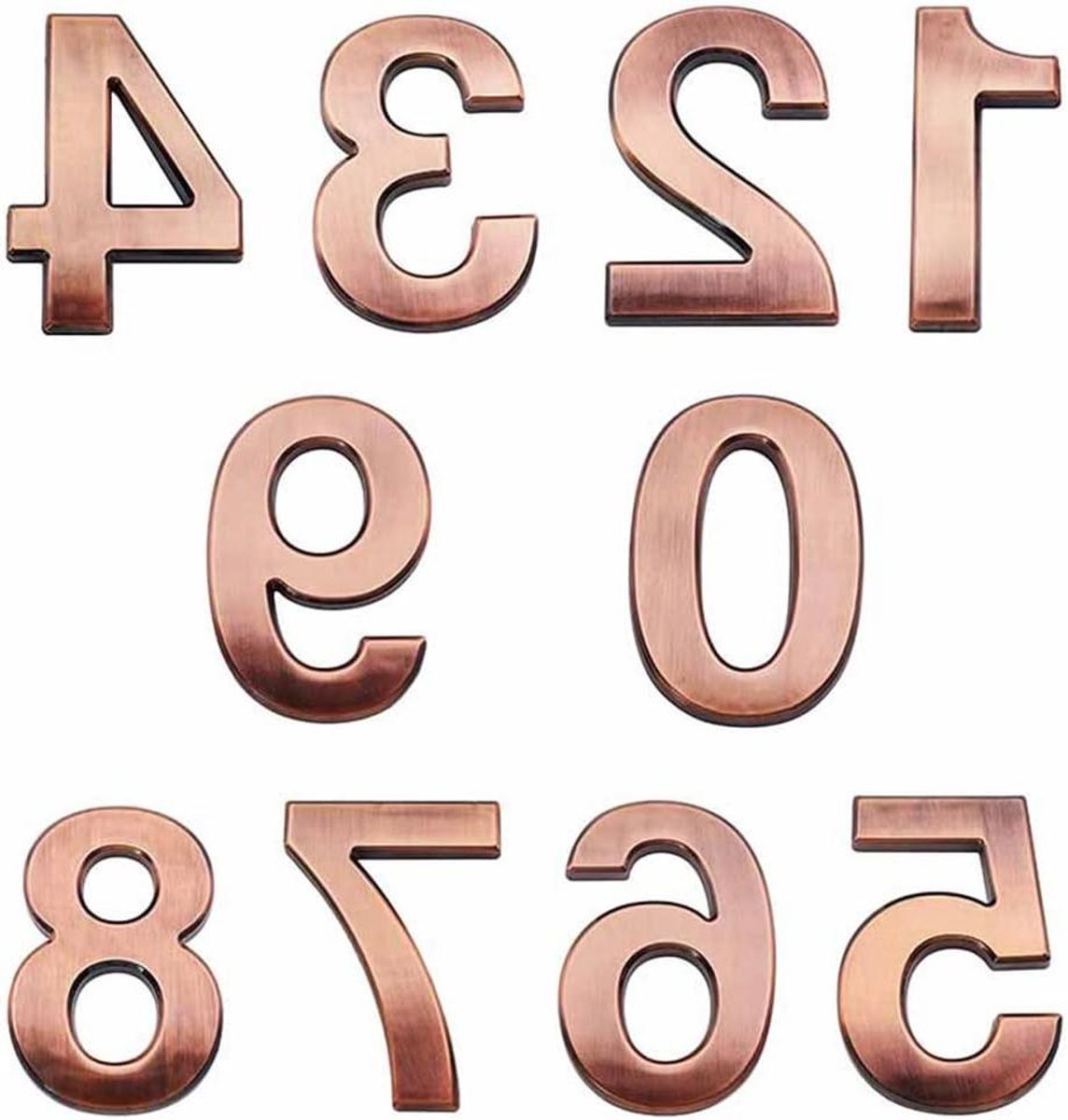 Deur Nummer - Huisnummer Stickers - Huis Identificatie - Zelfklevend Waterdicht - 7 x 4.8 cm - Brons