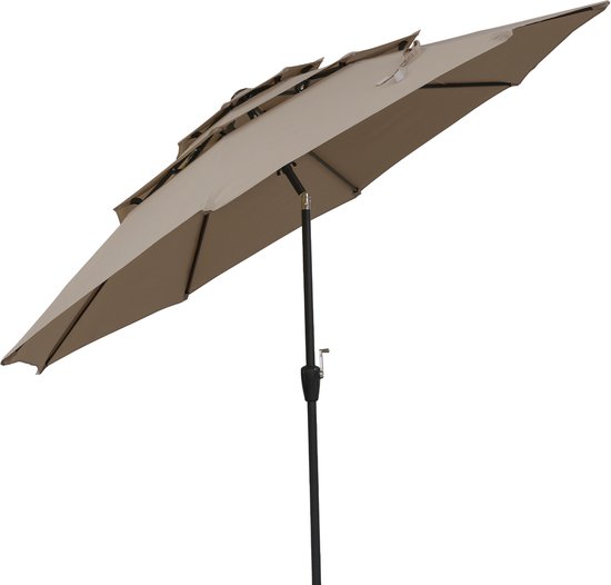 COSTWAY Parasol met 3 verdiepingen, 300 cm tuinscherm, windbestendig, stabiel, terrasparasol met zwengel, aan beide zijden 30 graden kantelbaar, balkonscherm, geventileerd, marktscherm voor tuin