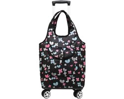 Winkelwagen – Opvouwbaar Karretje – Boodschappen Doen – Dubbele Wielen – 96x33x18cm – Zwart Winkelwagen – Opvouwbaar Karretje – Boodschappen Doen – Dubbele Wielen – 96x33x18cm – Zwart