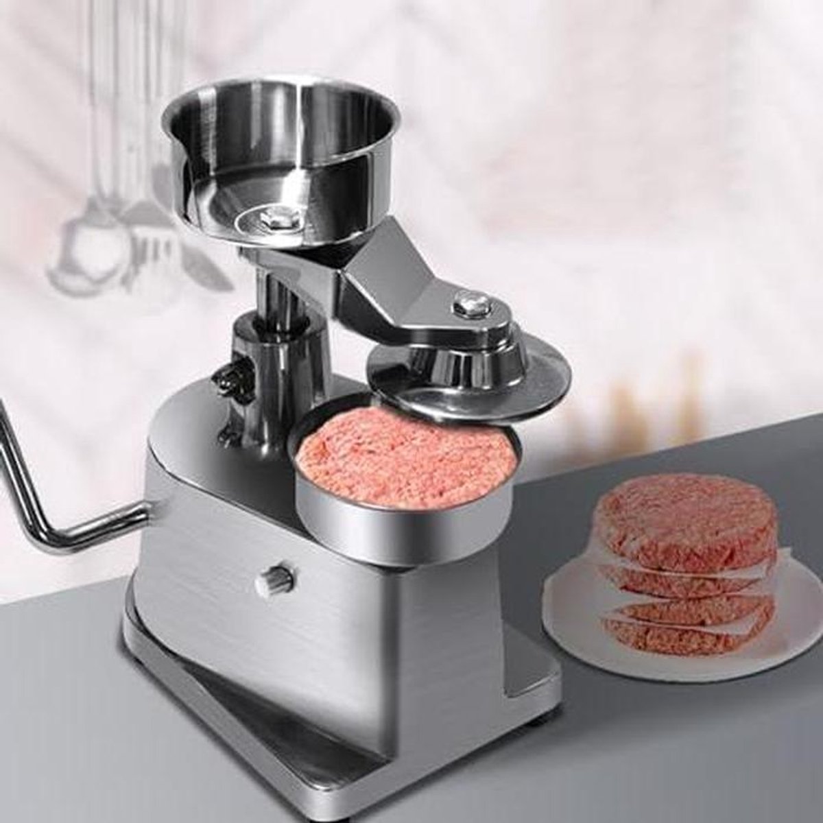 Hamburgerpers - Vleesvormer - Zelf Hamburgers Maken - Verstelbare Dikte - 100-150mm - Zilver