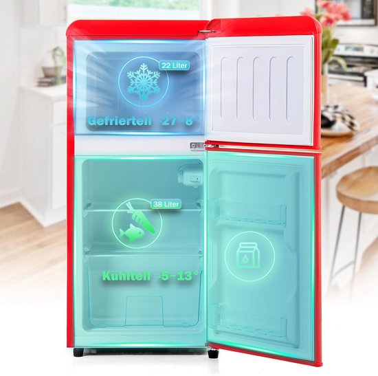 Kleine Koelkast - Compacte Koelkast - Dranken Koelen - Dubbele Deuren - 60 liter - Rood — afbeelding 5