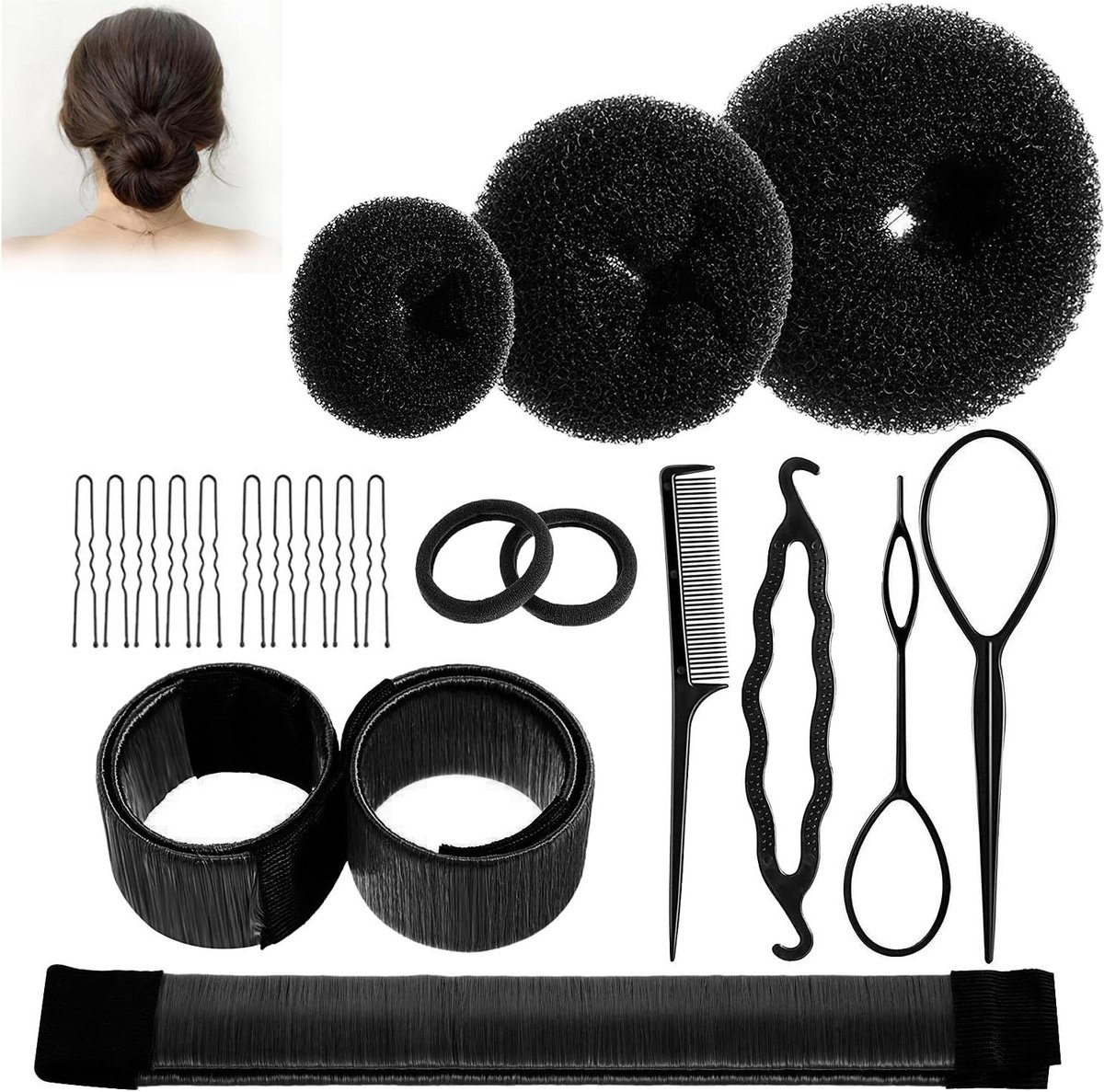 Knotjes Maker Set - Haar Bun Maker - Haar Stylen - 21 Delige Kit - Standaard Set - Zwart