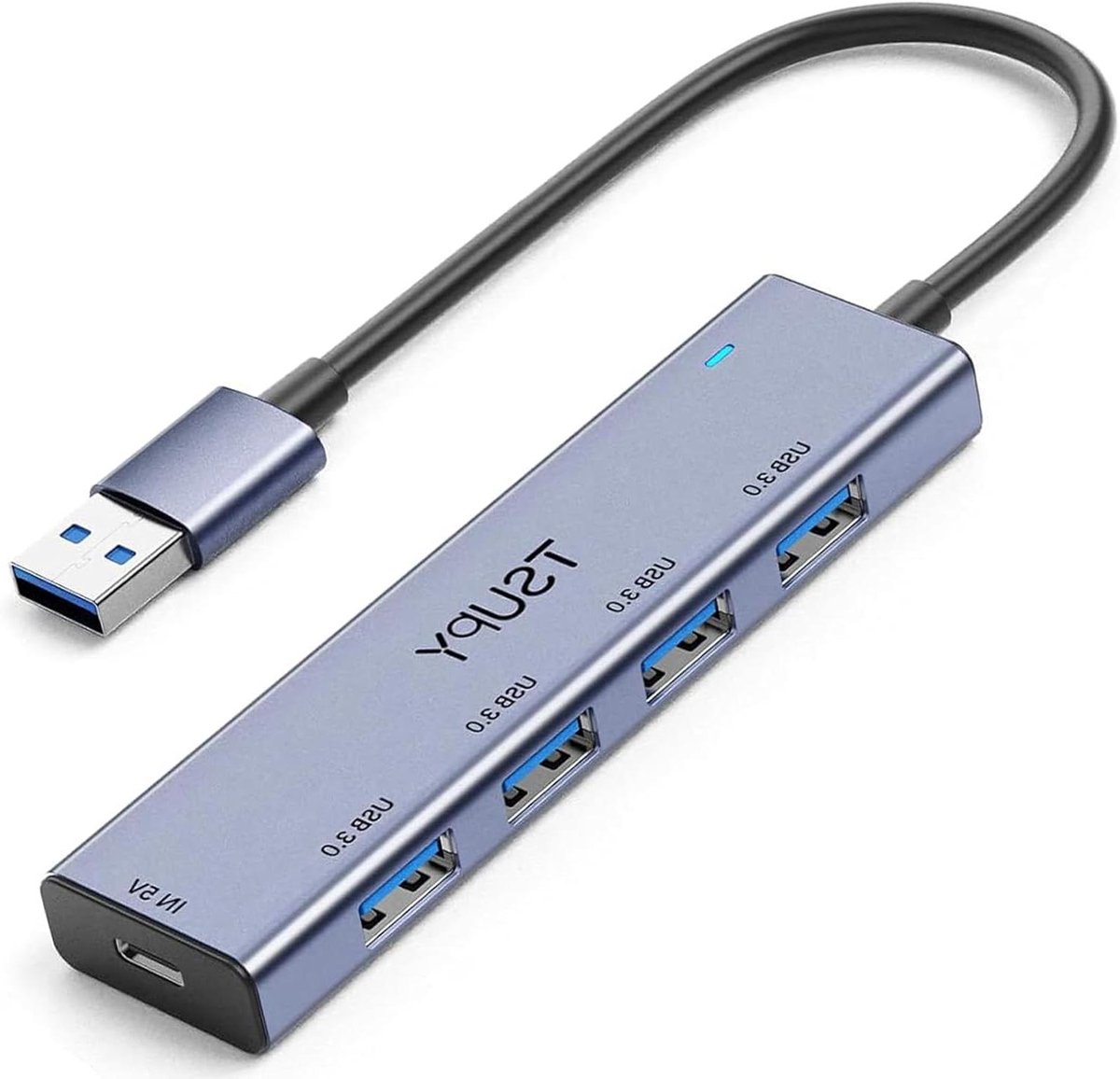 USB Hub - Poorten Uitbreider - Extra Apparaten - Aluminium Behuizing - 4 Poorten - Grijs