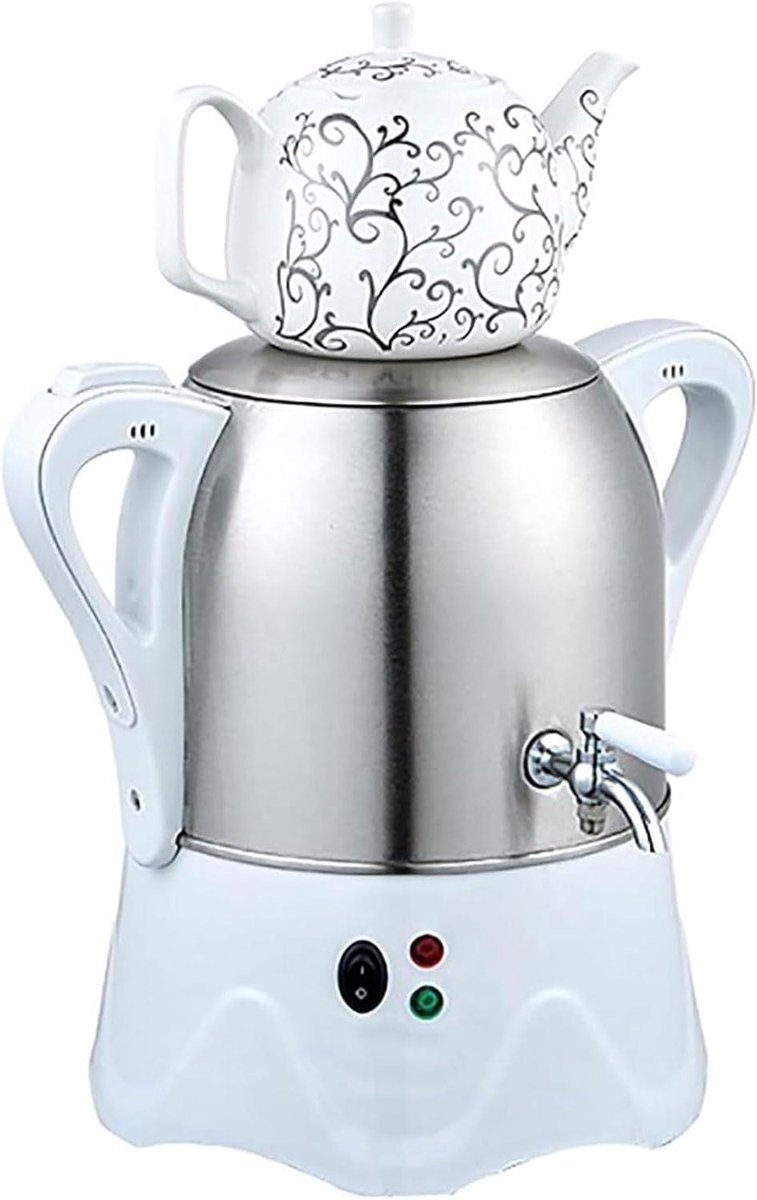 Elektrische Turkse Theemaker - Turkse Samovar - Thee Zetten - Dubbele Pot - 3L + 1L - Wit