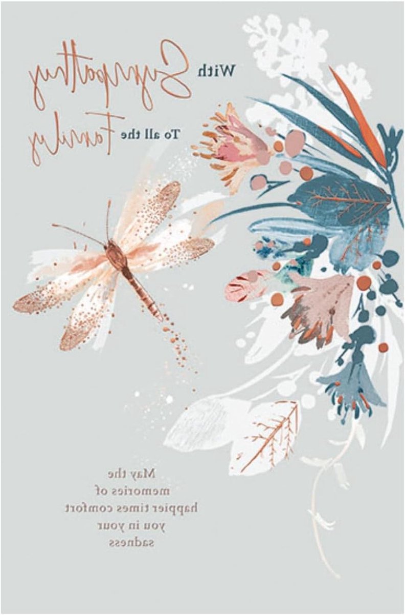 Wenskaart Sympathie - Condoleancekaart Rouwkaart - Troost Bieden - Libelle Ontwerp - 134 x 203 mm - Meerkleurig