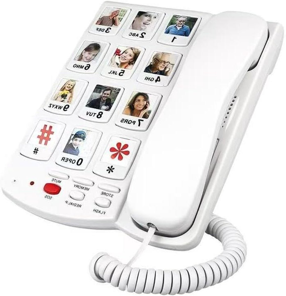 Vaste Telefoon - Seniorentelefoon Ouderen - Eenvoudig Bellen - Grote Knoppen SOS - 18 cm - Wit