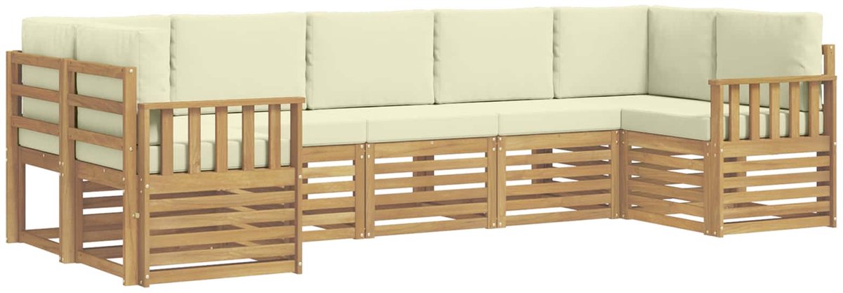 vidaXL Buiten - bank - set - 6 - st - 7-zits - Wit - en - Crème - Polyester Wit en crème