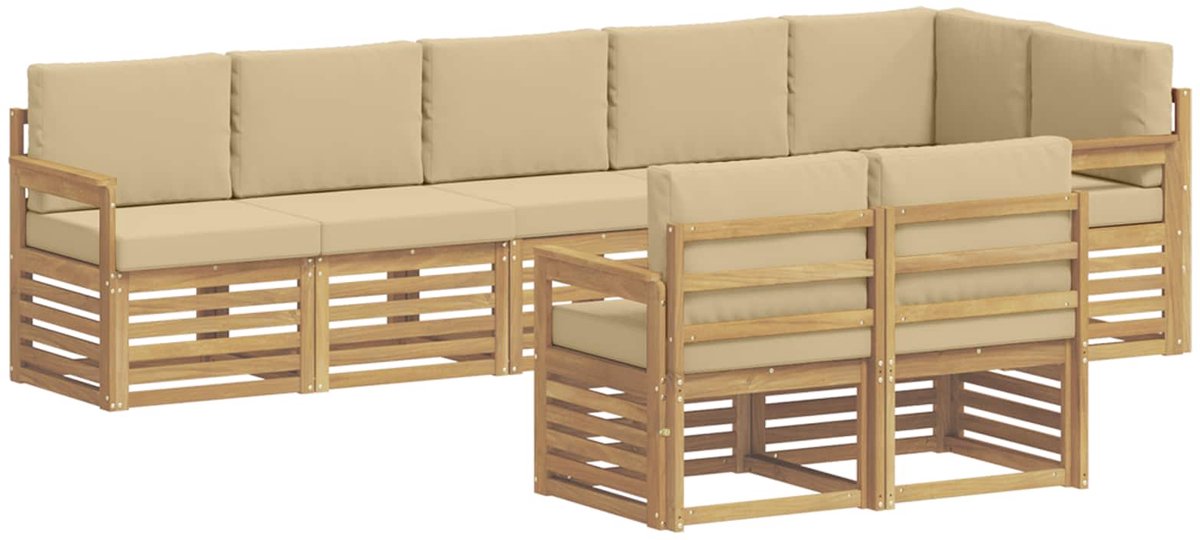 vidaXL Buiten - bank - set - 8 - st - 8-zits - Wit - en - Beige - Polyester Wit en Beige