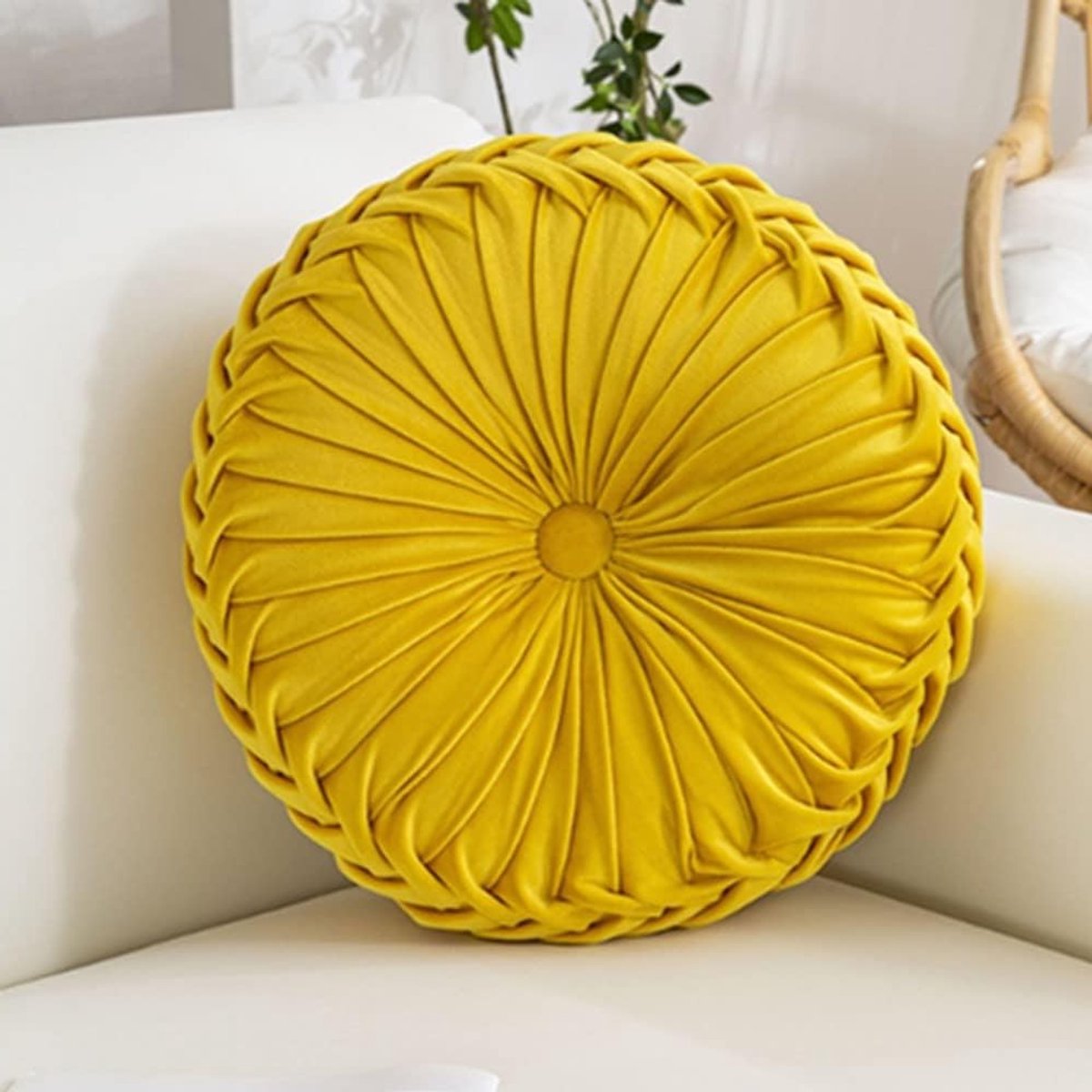 Ronde Velours Kussen van 35 cm - Plissé Design, Geschikt voor Thuis, Bed en Auto Decoratie
