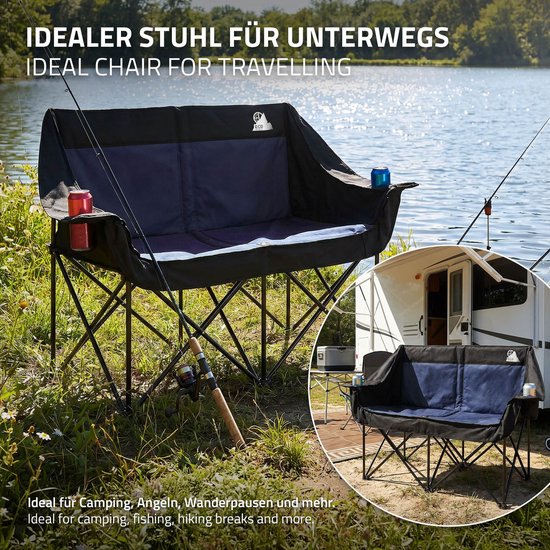 Opvouwbare campingstoel voor 2 personen tot 200 kg blauw met bekerhouder en draagtas, dubbele opvouwbare stoel — afbeelding 3