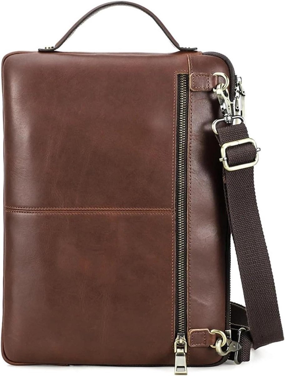 Leren Aktetas - Laptoptas Handtas - Zakelijk Gebruik - Echt Leer - 1x1x1 cm - Bruin