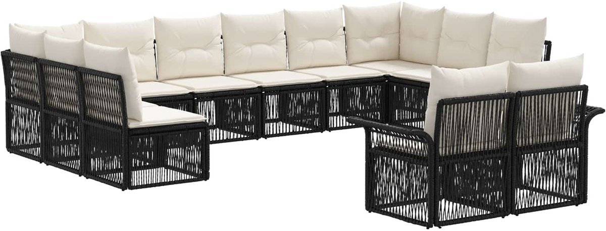 vidaXL - Tuinbank - Set - 12 - pcs - Zwart - poly - rattan