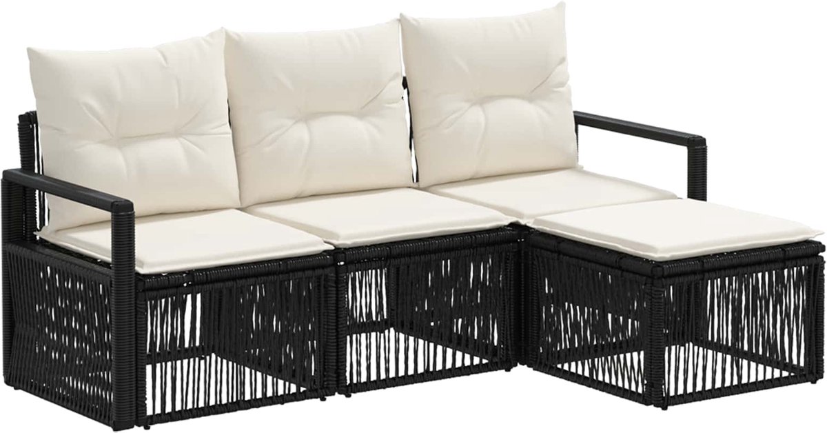 vidaXL - Tuinbank - Set - 4 - pcs - Zwart - poly - rattan