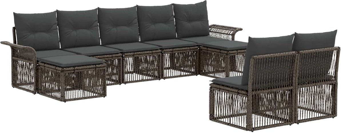 vidaXL - Tuinbank - Set - 9 - pcs - Grijs - poly - rattan