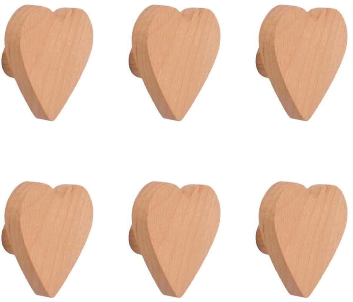 Dailygoods- Kastknoppen Hartvorm - Houten Handgrepen - Meubelknoppen - Deurknoppen - Set v