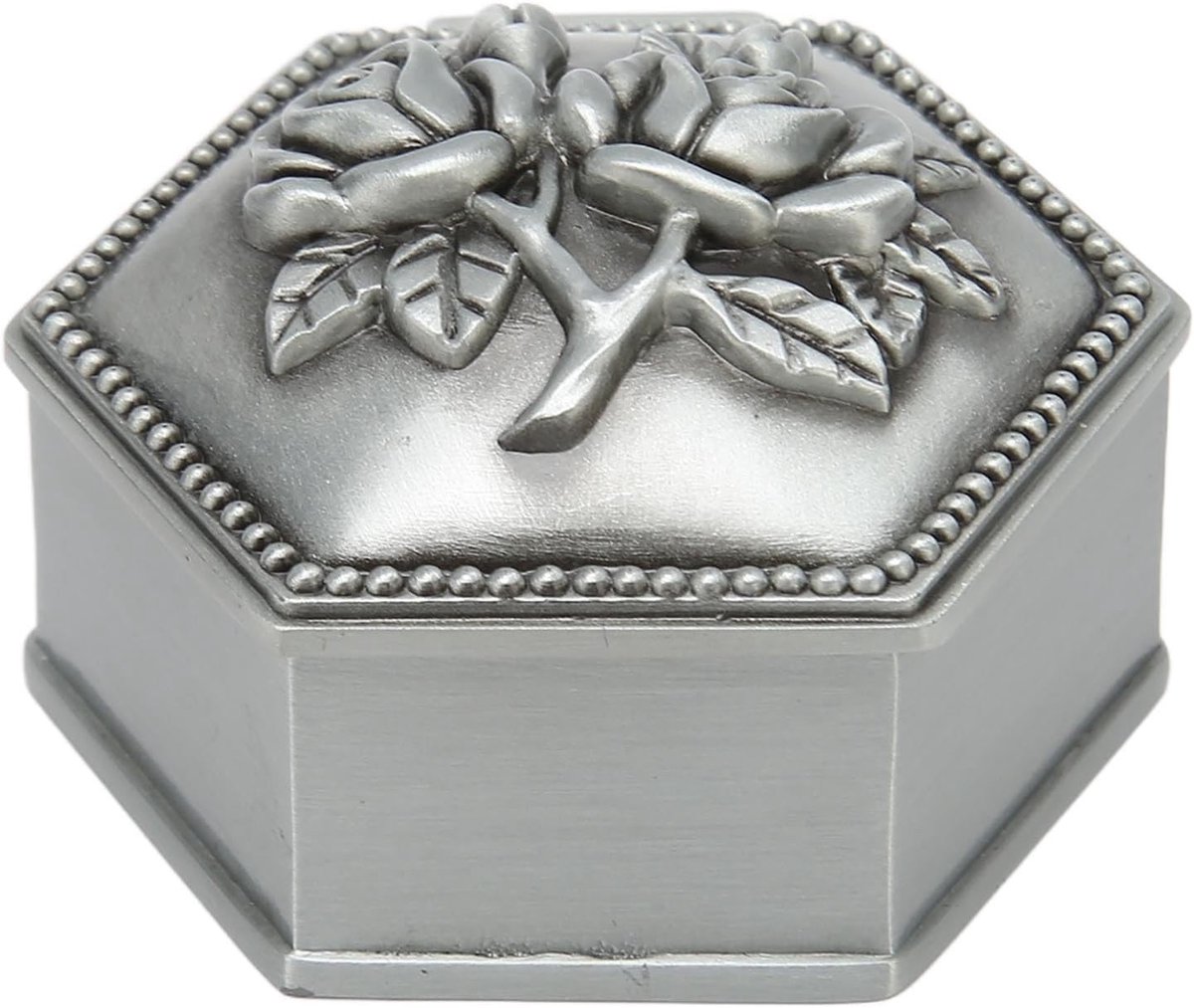 Dailygoods- Sieradenbox Vintage - Zinklegering - Hexagonaal - Juwelendoosje - Ringen/Oorbellen - Zachte Velours Binnenvoering - 5.6 x 5.9 x 3.5 cm - Juwelendoos