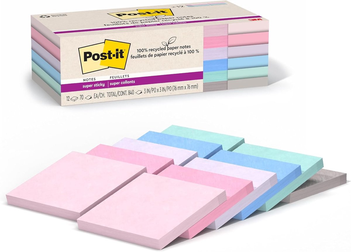 Zelfklevende Notities - Kladblokjes - Ideeën Vastleggen - Extra Sterke Kleefkracht - 12 Pak 70 Vel - Pastel Kleuren