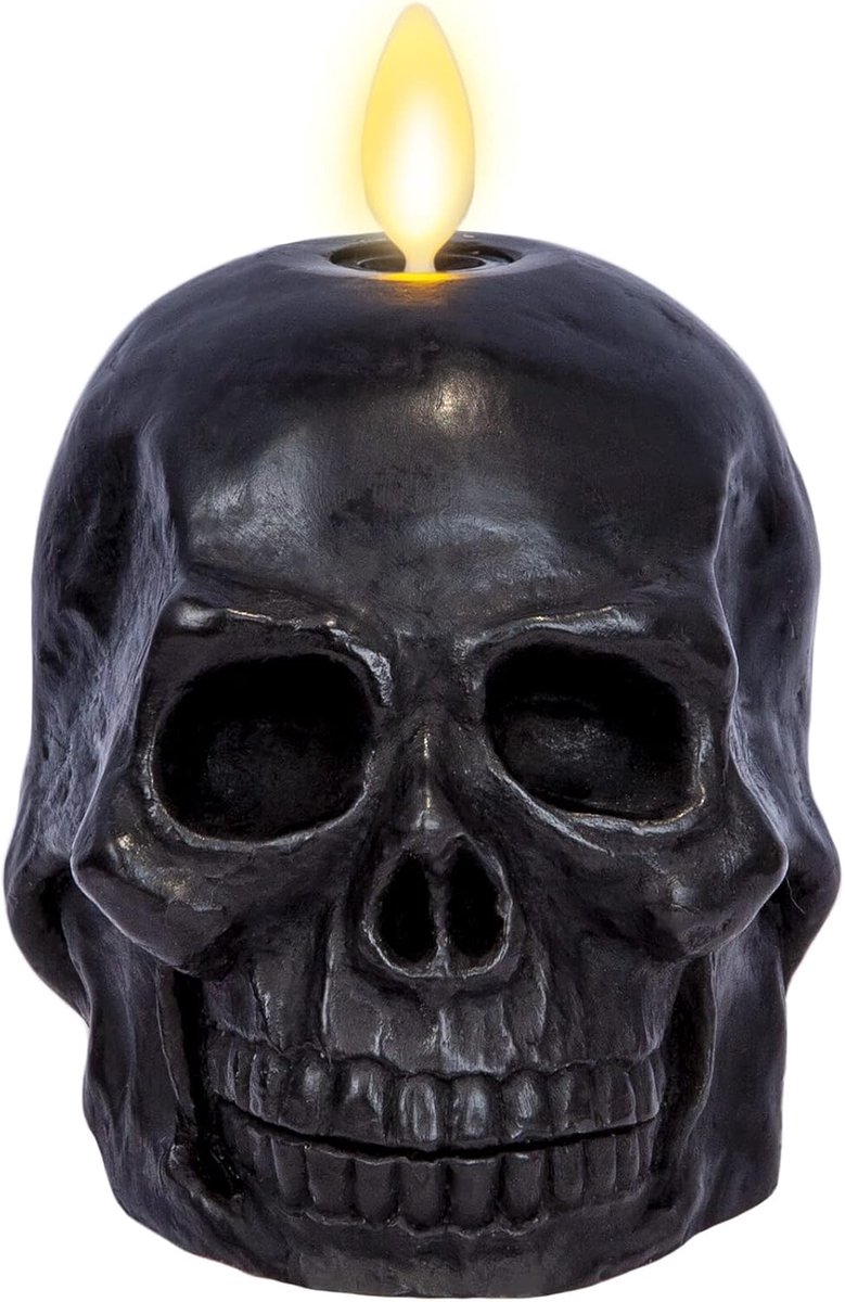 Vlamloze Kaars Schedel - Decoratieve Kaars - Griezelige Decoratie - Echte Wax LED - 95 x 108 cm - Zwart
