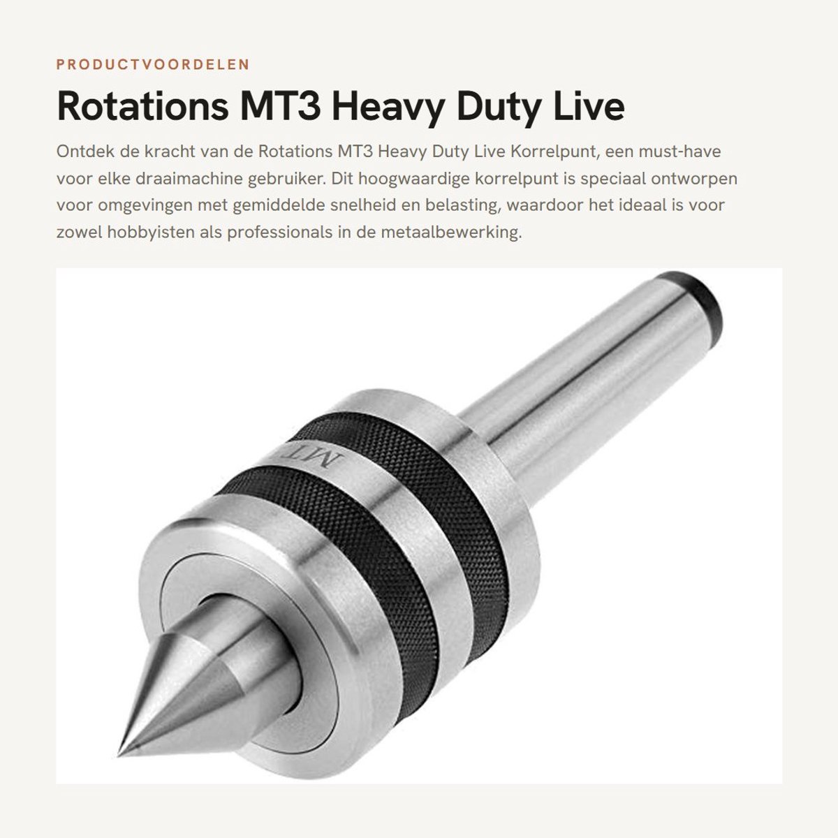 Allecto - Rotations MT3 Heavy Duty Live Korrelpunt - Draaibank Accessoire - Stalen Punt - Eenvoudige Montage - Geschikt voor Hoge Snelheid