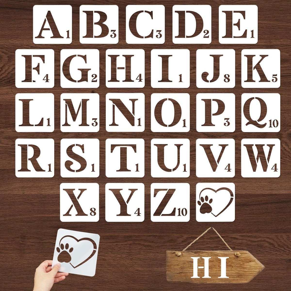 Dailygoods- Lettersjablonen 27 Stuks - Sjablonen Letters/Cijfers - Sjablonen Schilderen - Sjablonen voor Bewegwijzering - Hoogwaardig PET - Eenvoudig te Reinigen