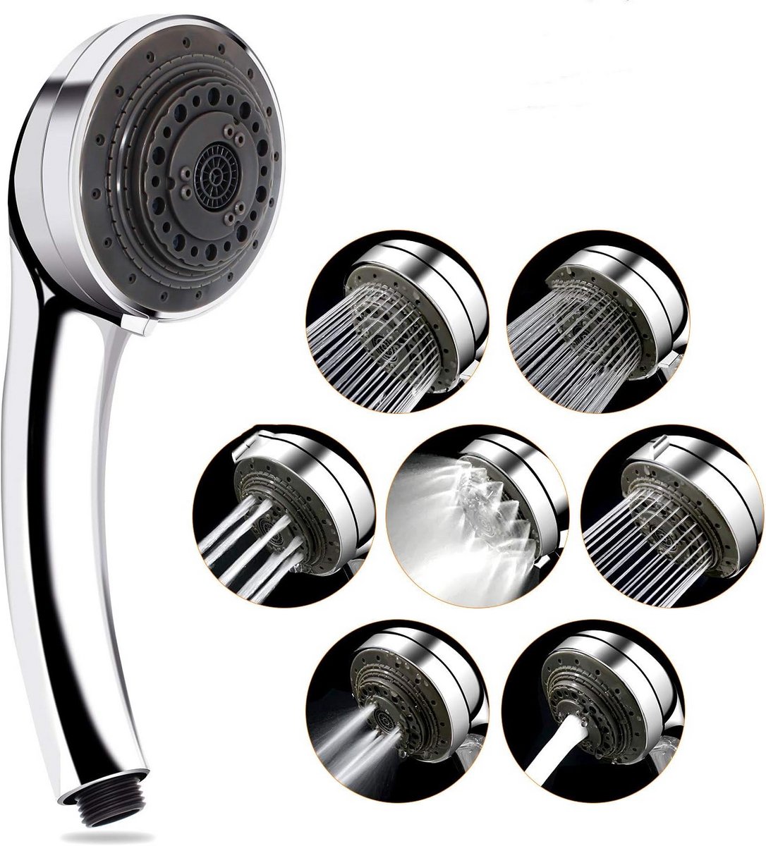 Handdouchekop - Douchekop - Ontspannen Douchen - Zeven Douchemodi - 22 cm - Zilver