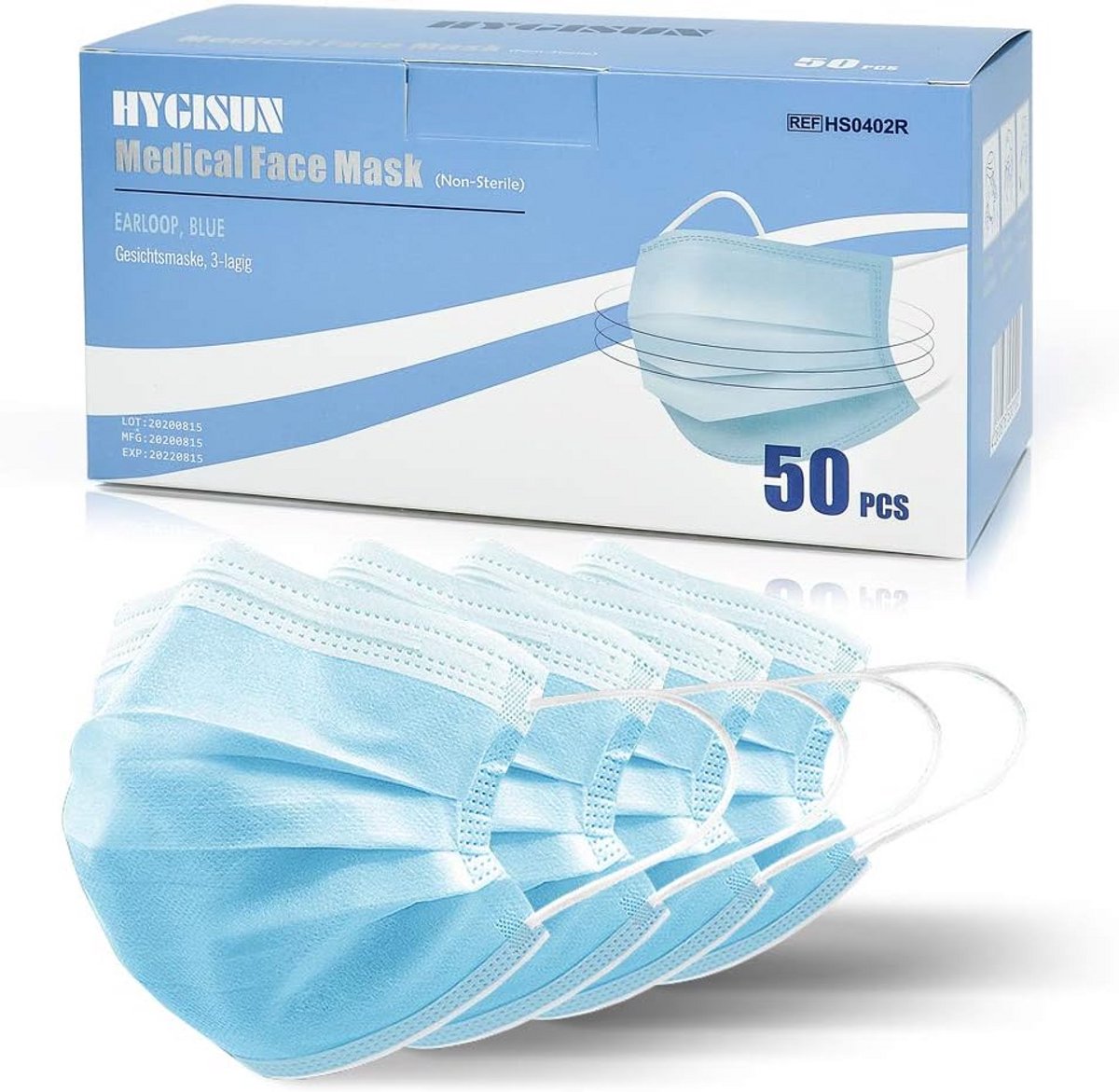 Gezichtsmaskers - Beschermmaskers - Dagelijks gebruik - 3 beschermlagen - 50 stuks - Blauw