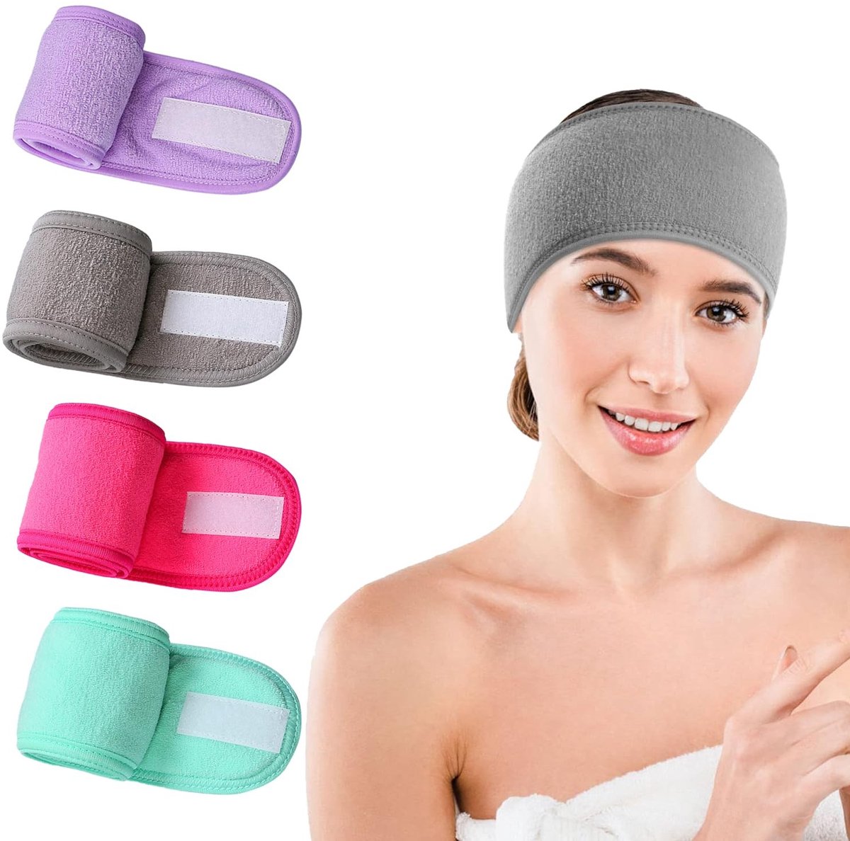 Dailygoods- Gezichtshoofdband 4 stuks - Zachte Haarband - Verstelbare Sporthoofdband - Microvezel - Huidvriendelijk - Voor Make-up/Yoga