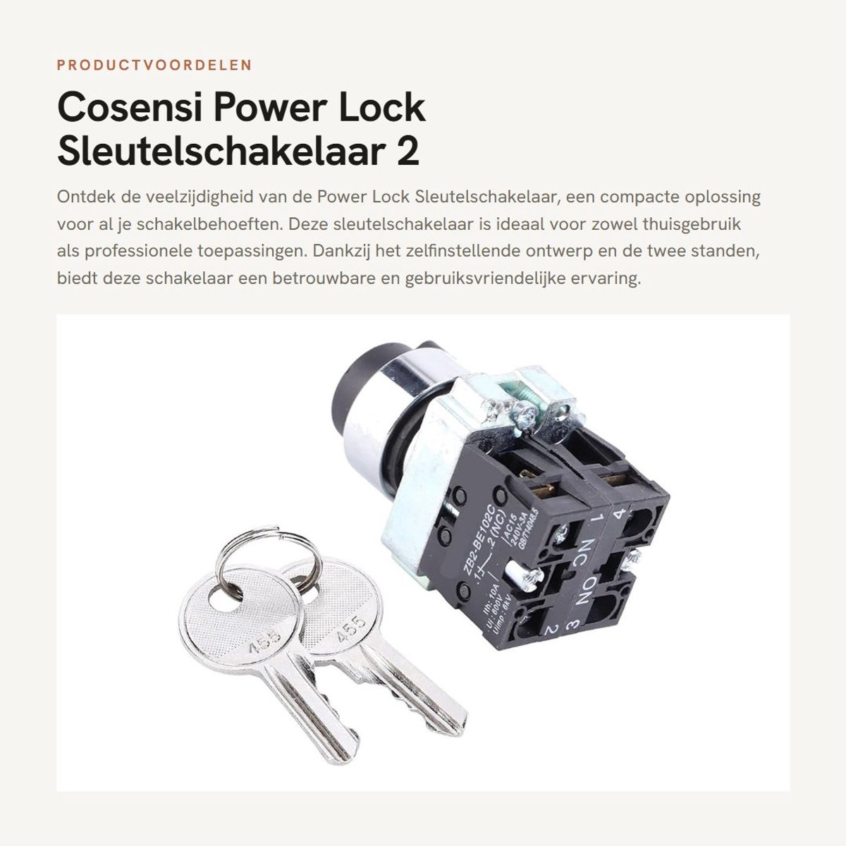 Dailygoods - Power Lock Sleutelschakelaar - 2 standen - Lange levensduur - Compact formaat - Veelzijdig in gebruik - Eenvoudig te installeren - Handig...