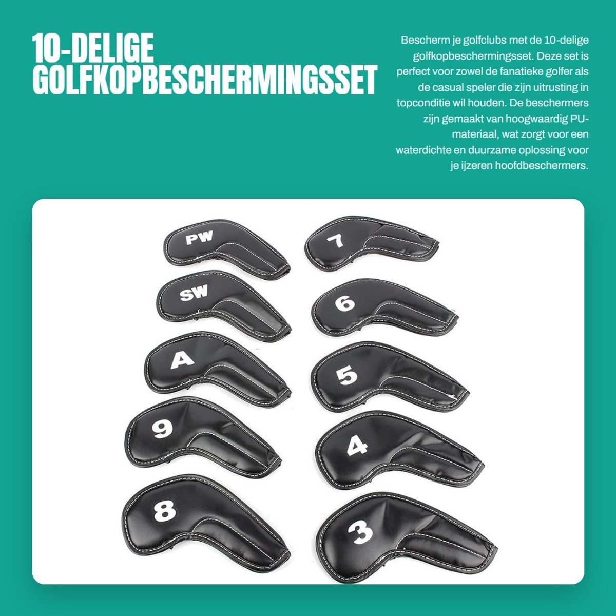 Dailygoods- Golfkopbeschermers 10-delig - Duurzaam - Waterdicht - Ijzeren hoofdbeschermers - Golfbeschermingstas - Nummerafdrukken - Golfclubbescherming