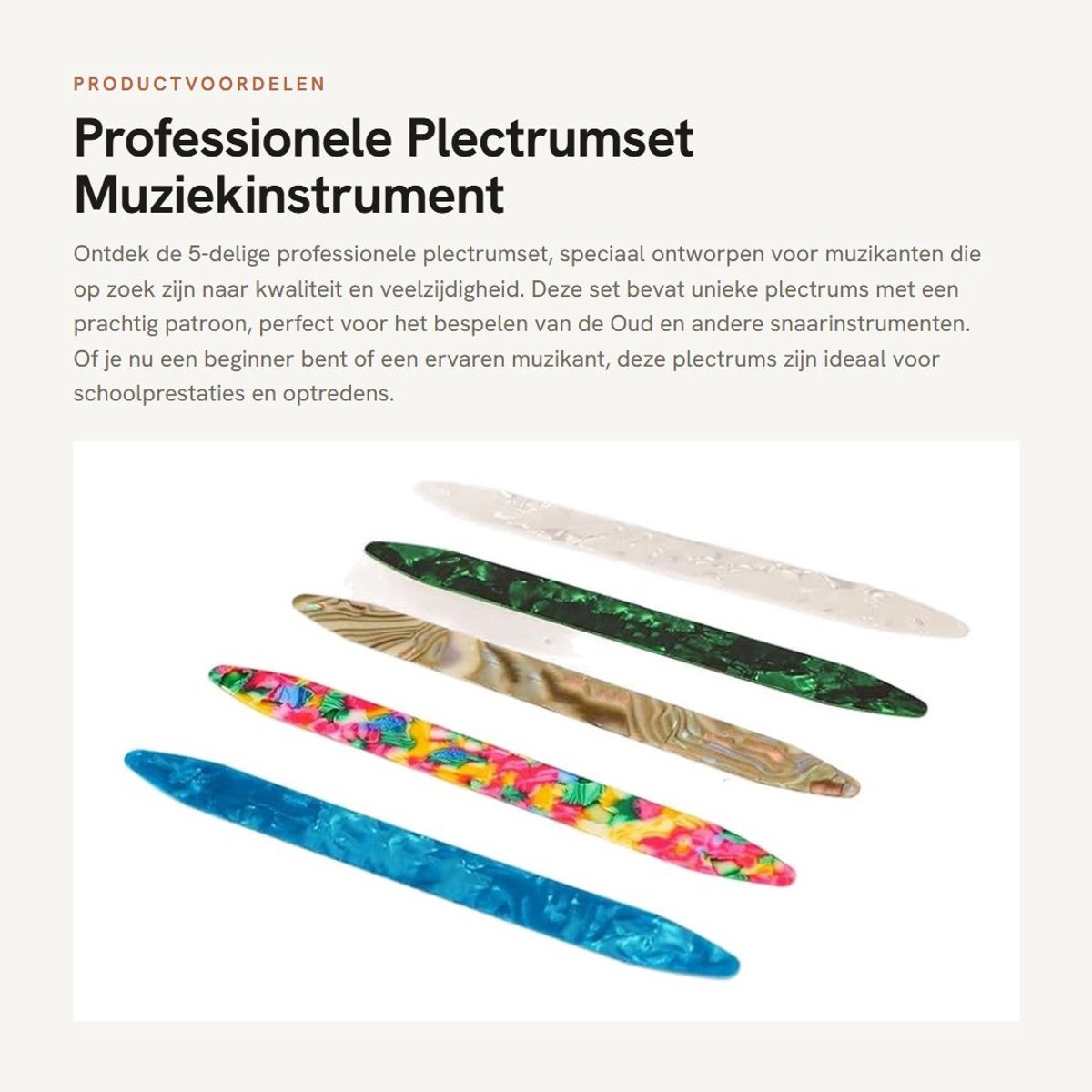 Dailygoods- Plectrumset Professioneel - 5-delige Set - Muziekinstrumenten - Muziek Instrumenten voor Kinderen - Oud Ud Risha - Gedrukt Patroon - Muziekinstrument