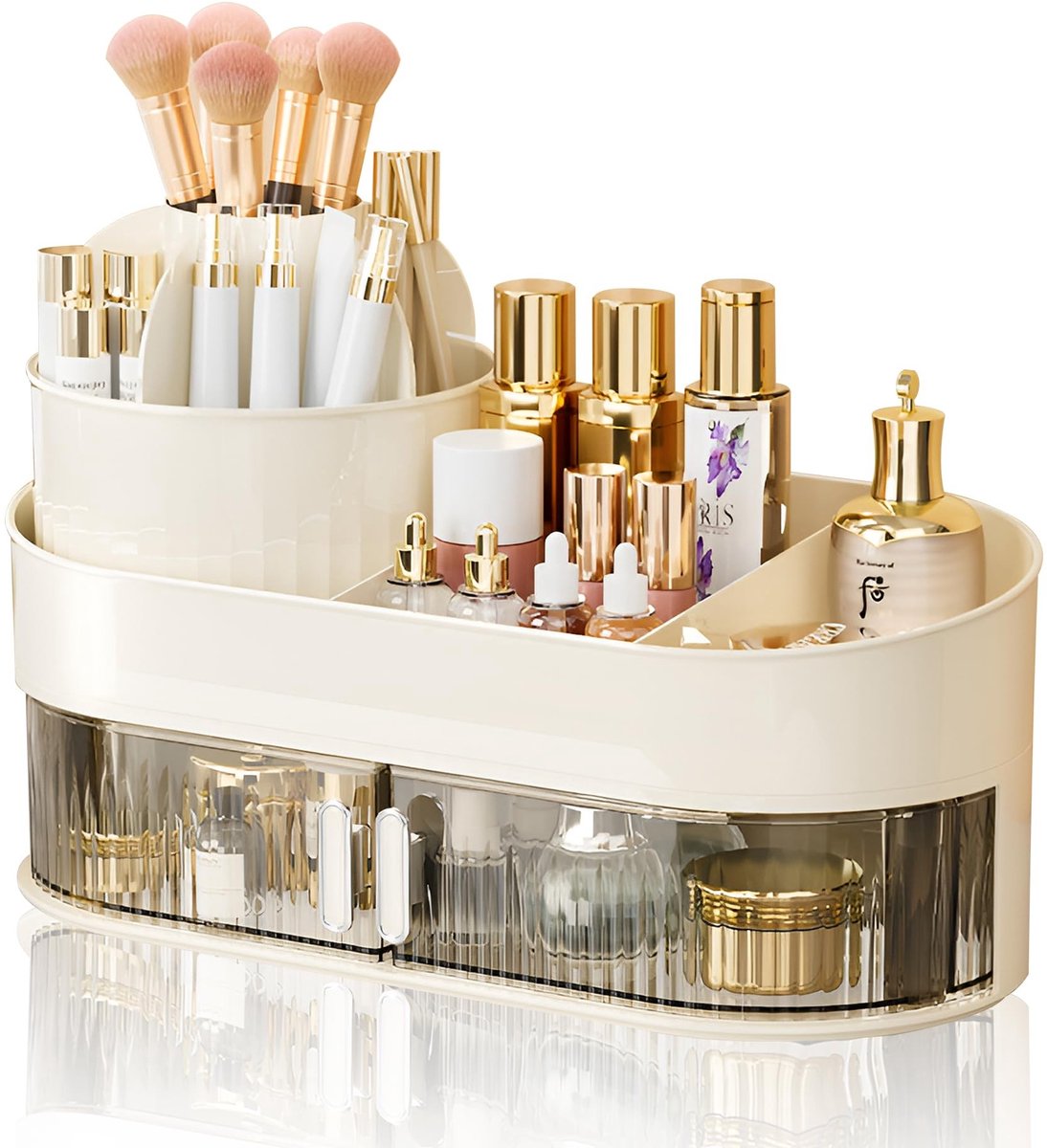 Dailygoods - Make-uporganizer - Draaibaar design - Beige - Cosmetica-opberging - Ideaal voor make-uptafel en badkamer - Geschikt voor vrouwen
