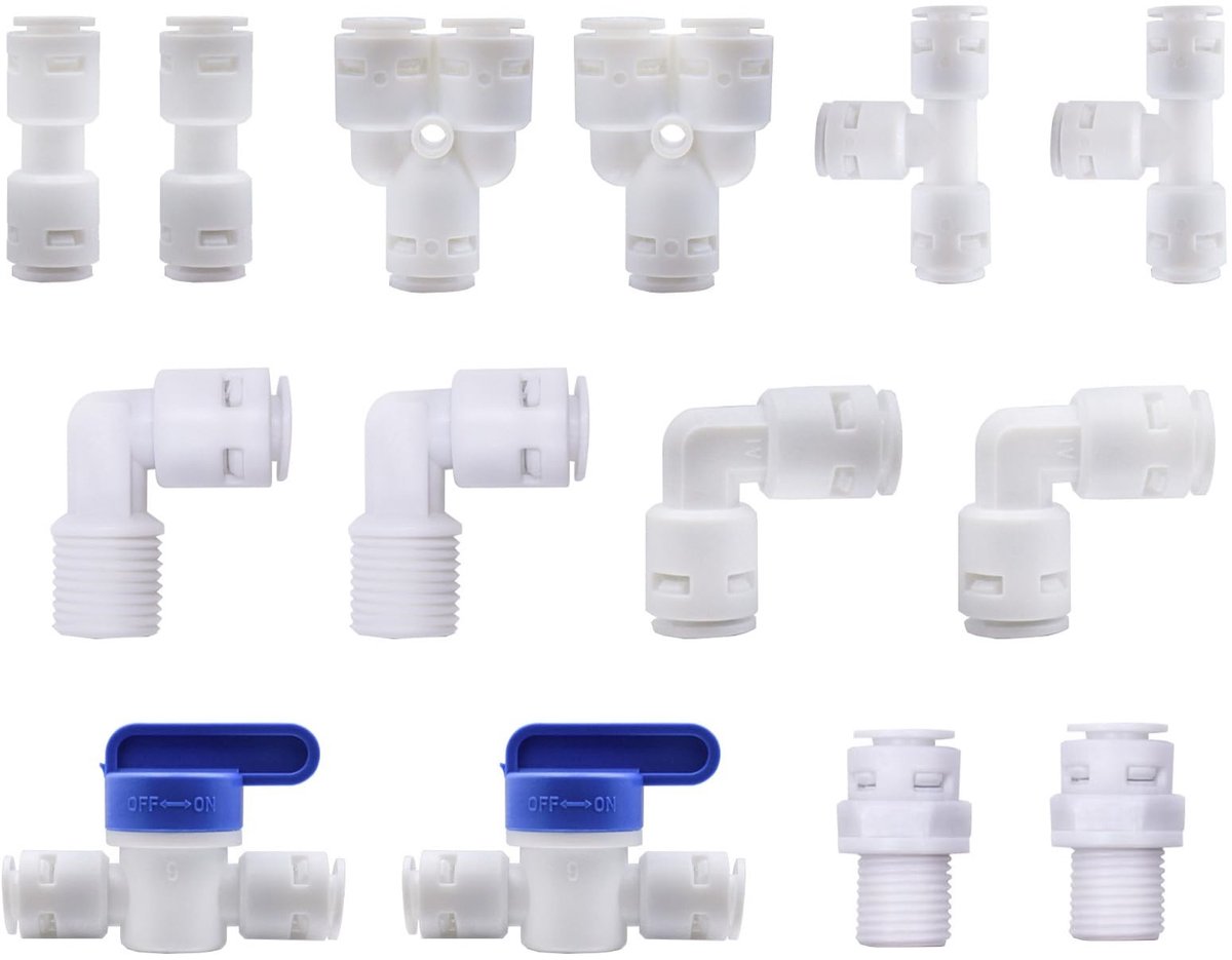 Dailygoods - Universele Aansluitset - RO Waterfilterfitting - Eenvoudige Installatie - Wit - Snel Verbinden - Geschikt voor Koelkastslang en Waterslang