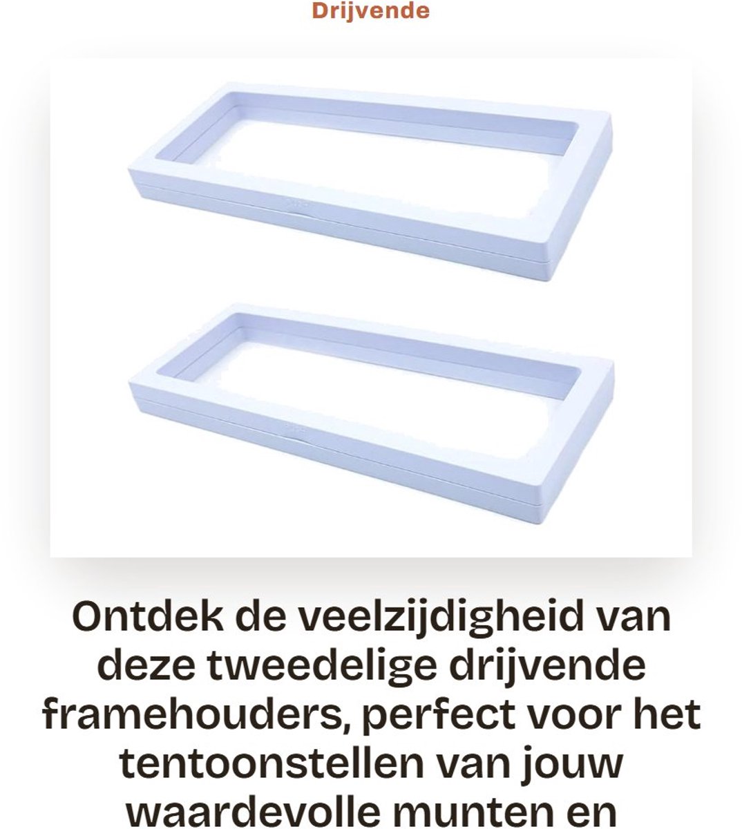 Dailygoods- Framehouder 2-delig - Drijvende 3D-showbox - Sieradenhouder - Vitrine - PET-ophanging - 230 x 90 mm - Wit - Sieradenvitrine