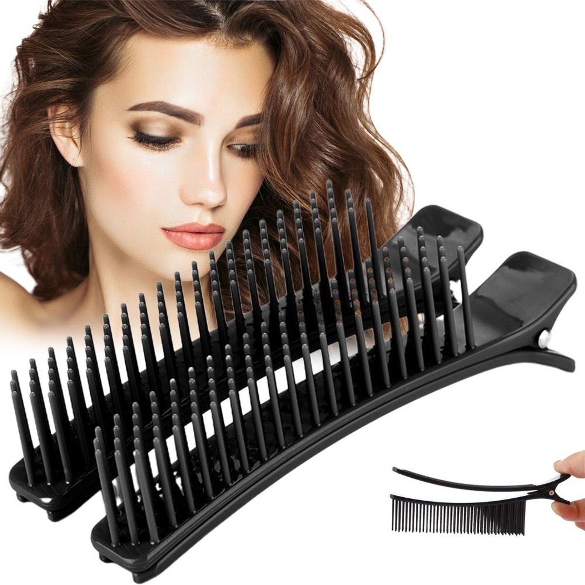 Dailygoods - Haar Clip Kammen - Multifunctionele Haar Clip Klemmen - Ergonomisch Ontwerp - Zwart - Haar Styling Tool - Voor Kappers - 2 Stuks