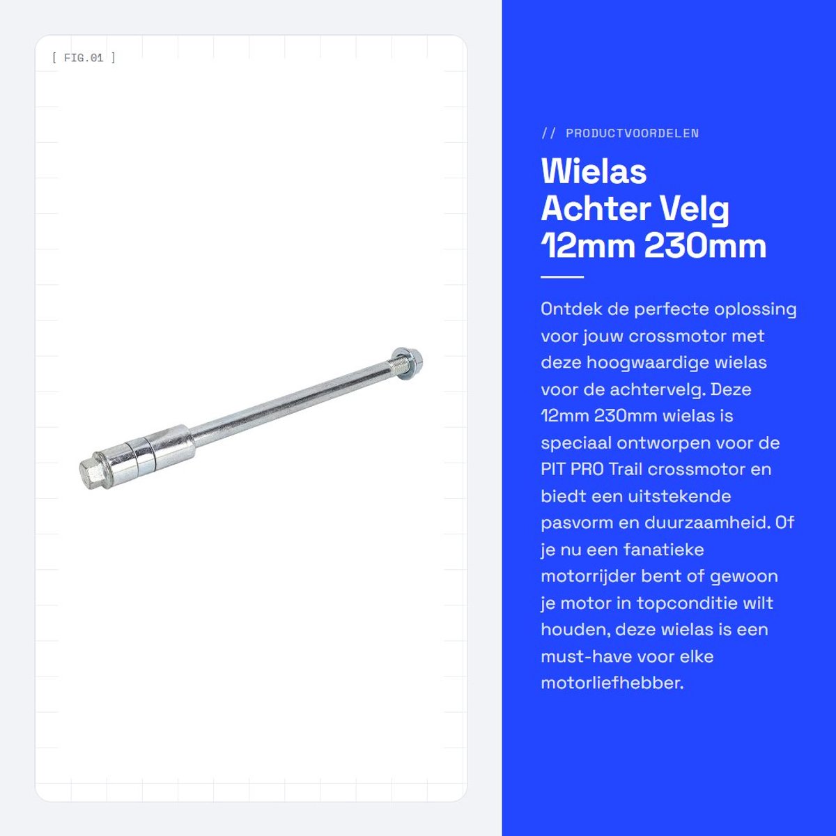 Dailygoods- Wielas 12mm 230mm - Achteras - Velg - Pakkingen - Compatibel met PIT PRO Trail Crossmotor