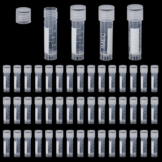 Dailygoods- Monstercontainers 50 stuks - 1,8 ml doorzichtige buis - Zelfstaande plastic flacon - Voor opslag - Wetenschappelijke experimenten - Compact formaat - Reagentbuis van Dailygoods — afbeelding 4