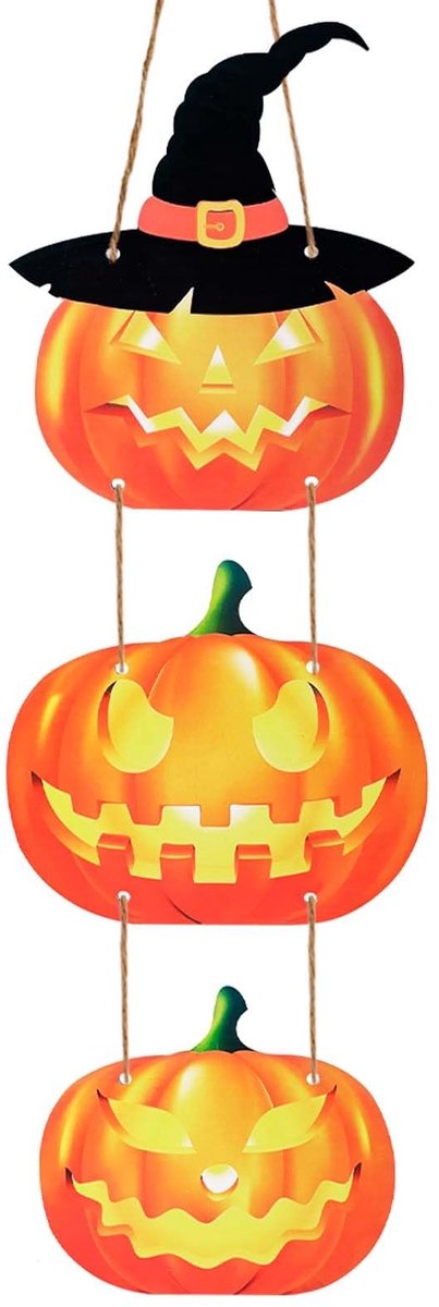 Dailygoods- Deurbord Halloween - Houten Pompoen Decoratie - 88 cm - Stevig - Oranje/Zwart - Perfect voor Voordeuren - Deco