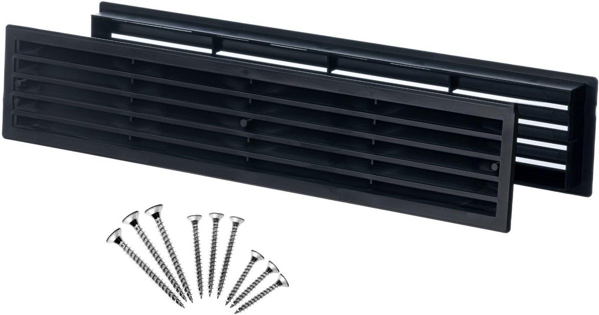 Ventilatierooster - Deurrooster Kunststof - Luchtcirculatie Verbeteren - Tweedelig Ontwerp - 450x92mm - Zwart