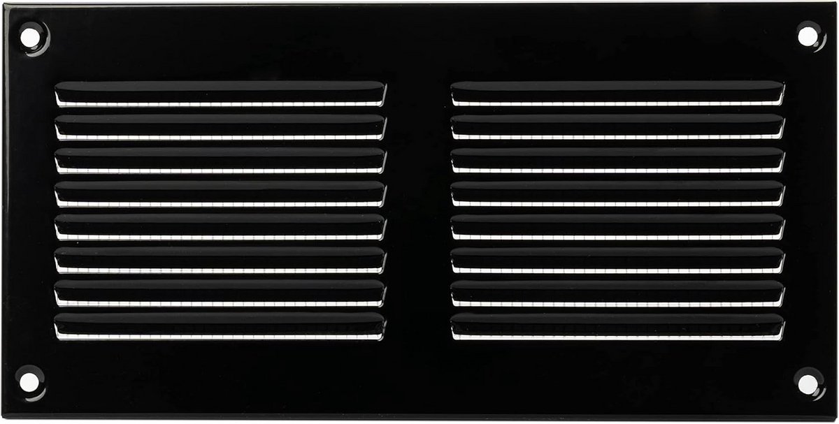 Ventilatierooster Metaal - Luchtuitlaat Rooster - Ventilatie Afvoer - Insectenbescherming Binnen - 200x100mm - Zwart