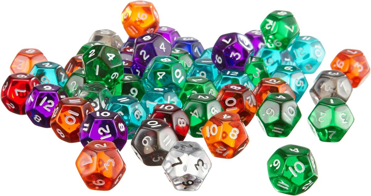 Set van 50 Stuks Transparante Dobbelstenen met 12 Zijden