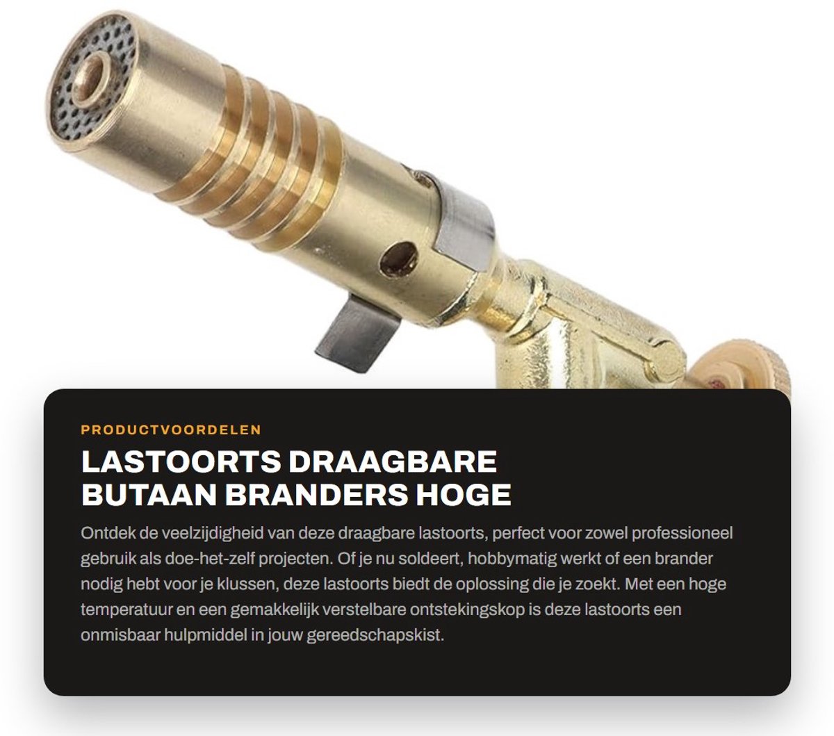 Dailygoods - Lastoorts - Draagbare Butaan Branders - Hoge Temperatuur - Verstelbare Ontstekingskop - Ideaal voor Klussen en Soldeerwerk - Gouden Kleur