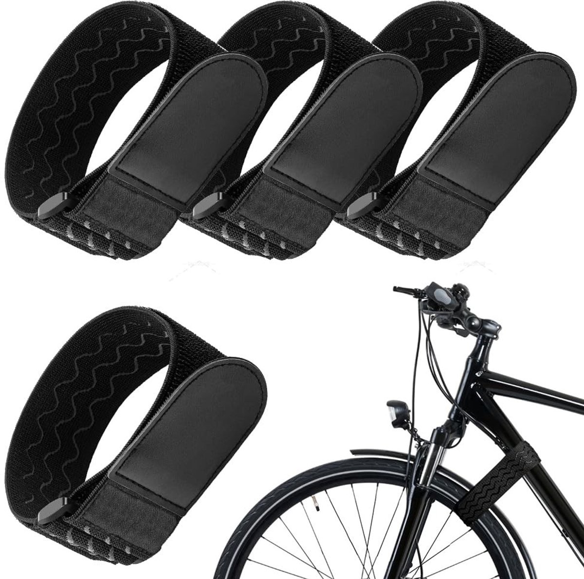 Dailygoods- Fietbanden Set van 4 - Fietsdrager - Transport en Opslag - Antislip Bandjes - Bevestigen van Fietsframe en Wiel - Velcro - Fietsband