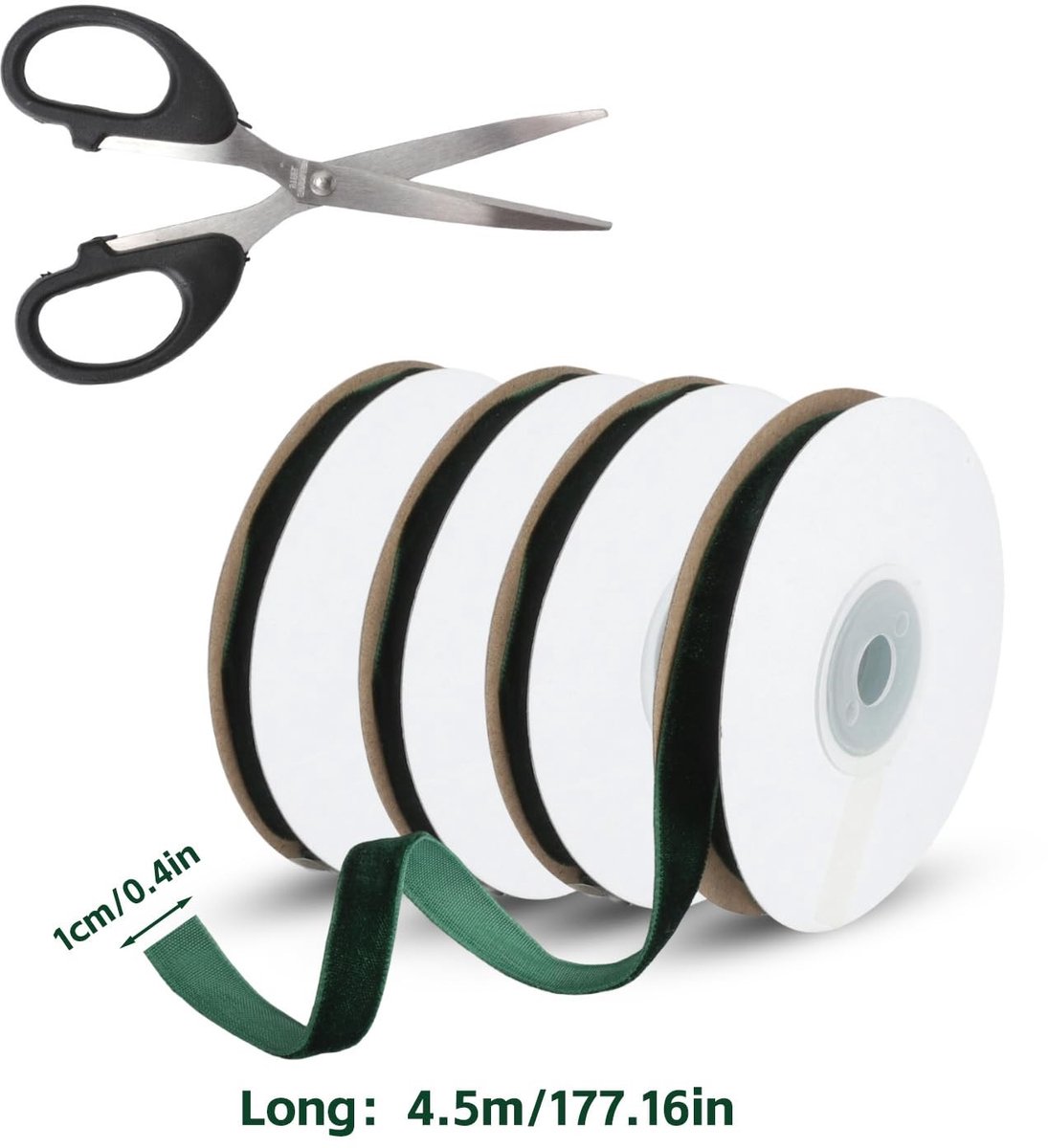 Dailygoods- Fluwelen Lint Set van 4 Rollen - 1 cm Breed - 5 m per Rol - Inclusief Schaar - Luxe Decoratie Lint - Geschikt voor Cadeauverpakking - Decoratielint