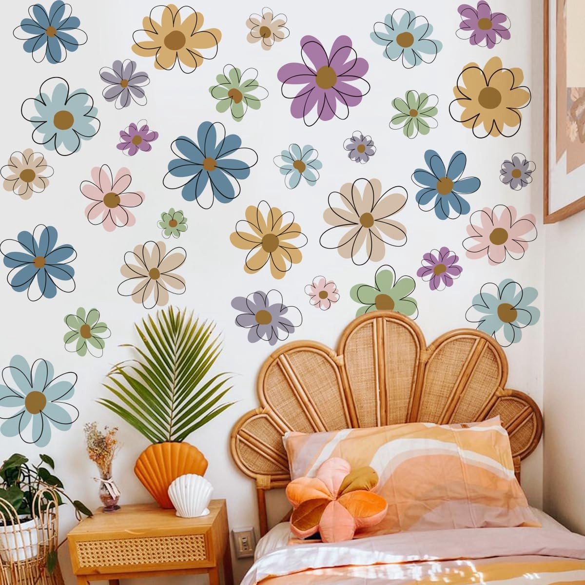 Dailygoods- Muursticker Bloemen Boho - Wanddecoratie Kinderkamer - Muurdecoratie Slaapkamer - Zelfklevend Vinyl - Verwijderbaar - Makkelijk aan te brengen