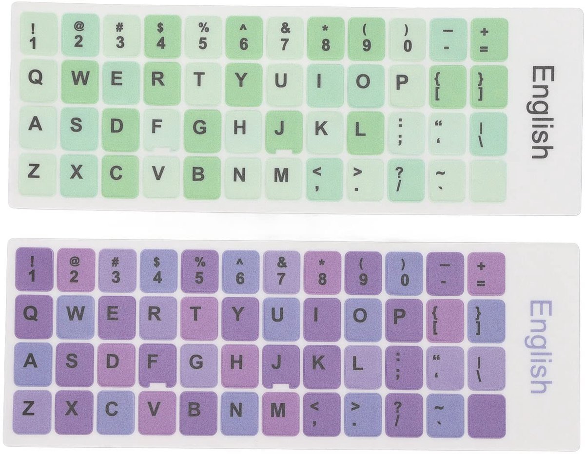 Dailygoods- Toetsenbordstickers - 2 x Engelstalige stickers - Gekleurde toetsenbordstickers - Stofdicht - PVC materiaal - Geschikt voor 10-17 inch toetsenborden - Toetsenbordlabels