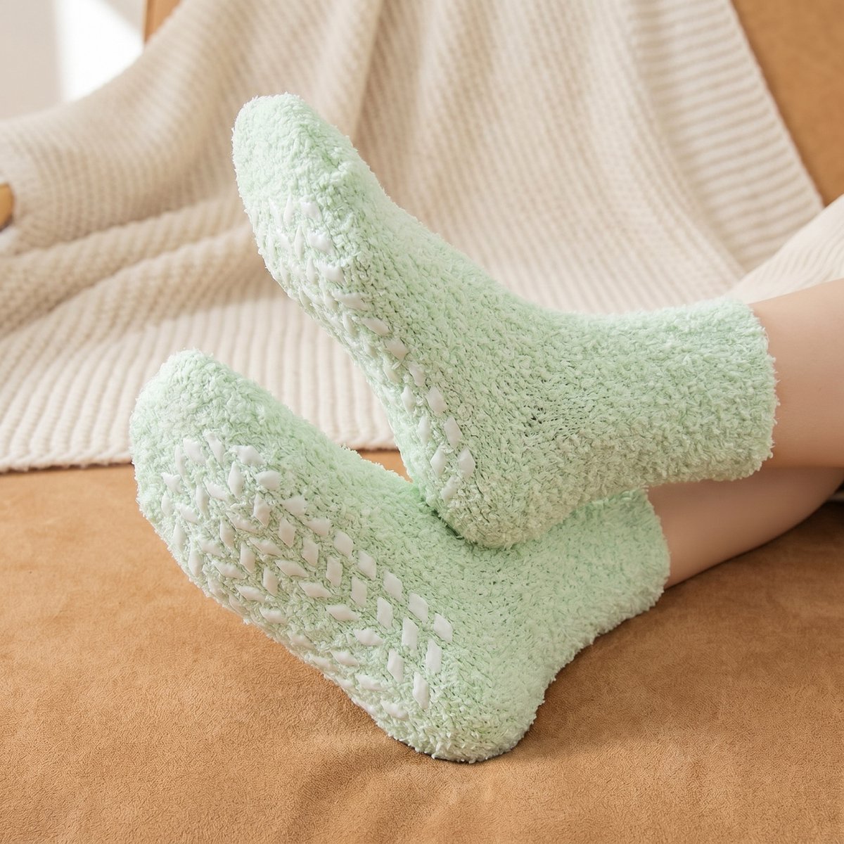 Fluffy Dames Sokken - Antislip sokken - huissokken - sleep sokken - slof sokken - groen - 36 - 40 - warm - zacht - cadeau voor haar - gift