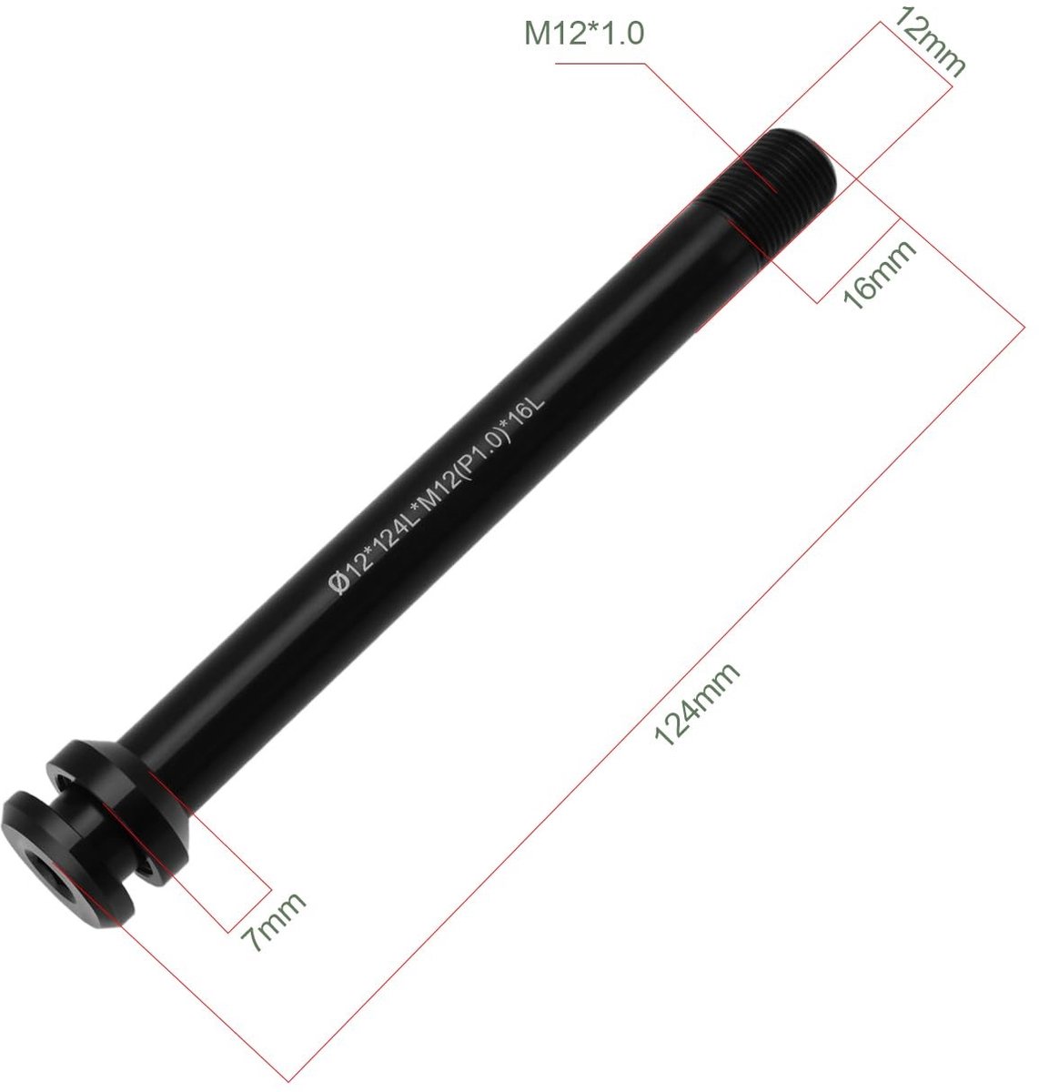 Dailygoods- Thru As - Aluminium - 124 mm - Steekas - Vervangend Onderdeel - Compatibel met M12x1,0 mm - Ideaal voor Mountainbike/Racefiets