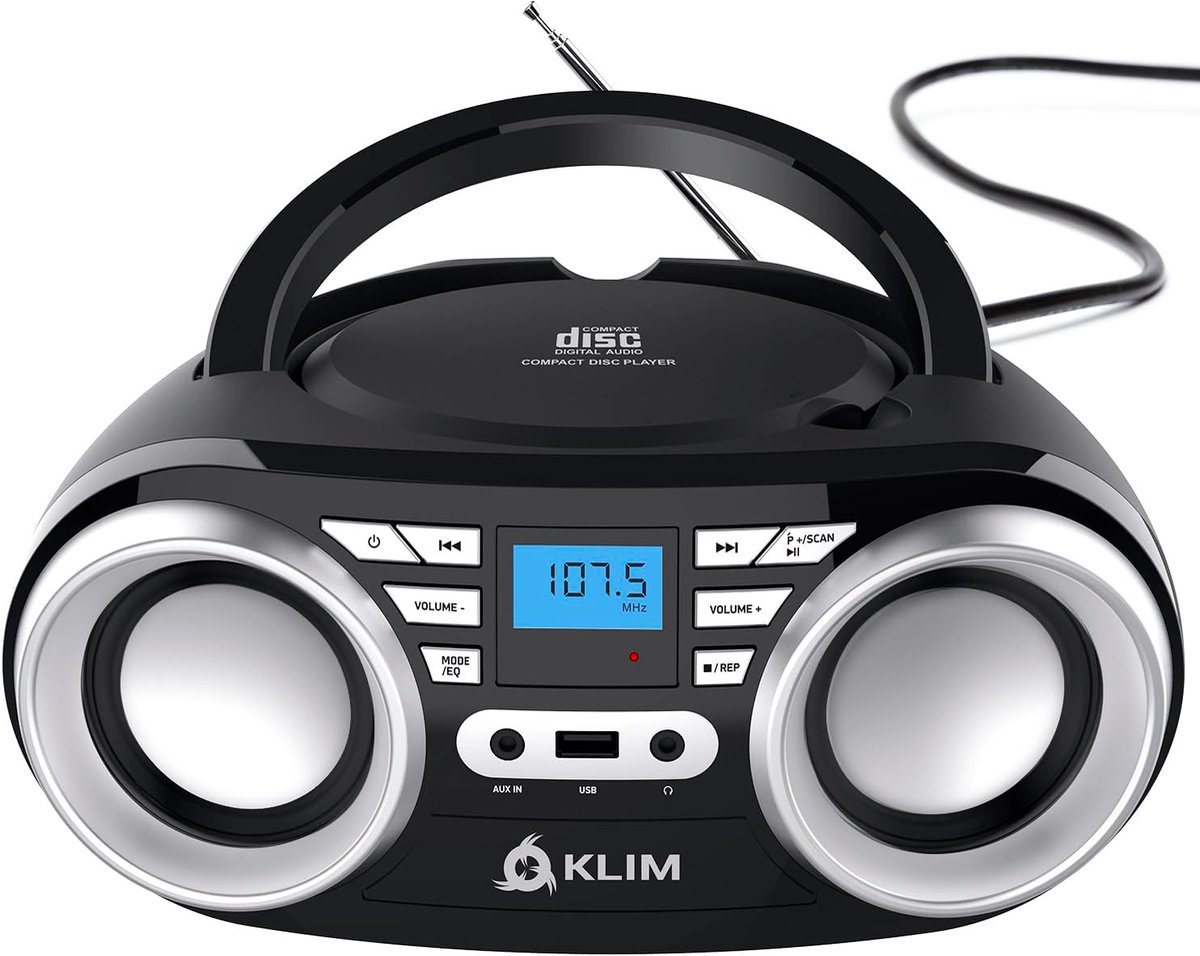 Draagbare CD Speler - Boombox Radio - Muziek Luisteren - Bluetooth USB AUX - Compact Lichtgewicht - Zwart