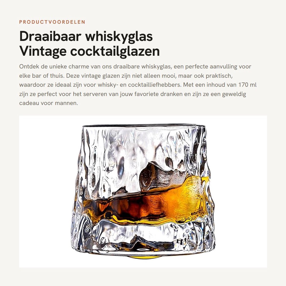 Dailygoods- Whiskyglas Draaibaar - Vintage Glazen - Cocktailglazen - 170 ml - Dikwandig - Kristalhelder Design - Comfortabele Rand - Cocktailglas
