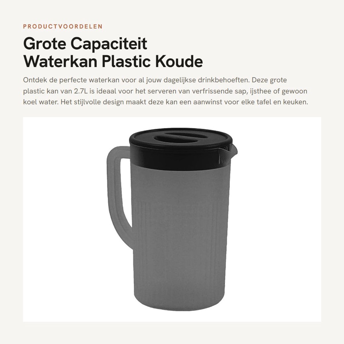Dailygoods- Waterkan 2,7L - Waterkan met Deksel - Vaatwasmachinebestendig - Koelkastbestendig - Hoogwaardig PP-materiaal - Geïntegreerd Theefilter - Karaf